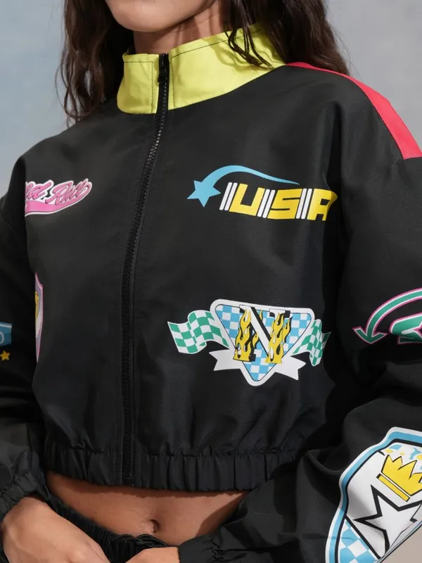 Tokyo Talkies Women Black Bomber Jacket
