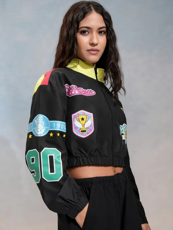 Tokyo Talkies Women Black Bomber Jacket