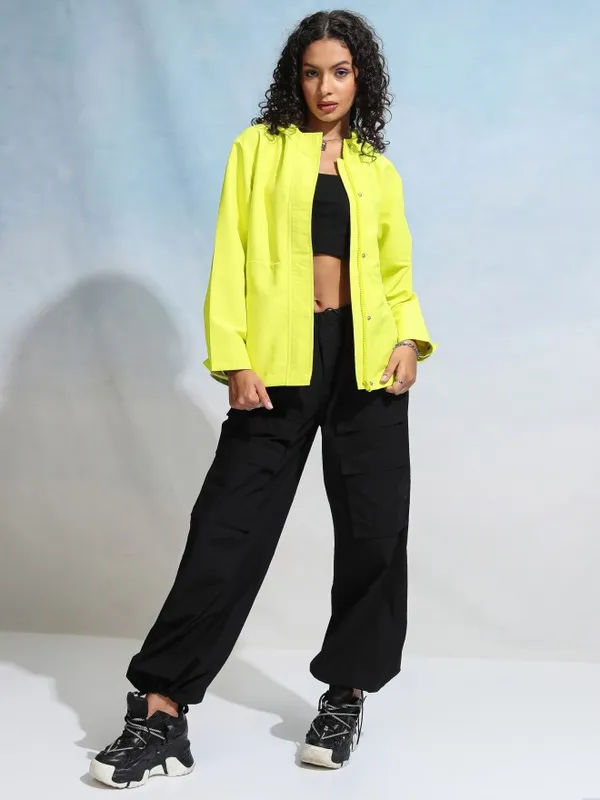 Tokyo Talkies Women Green Open Front Jacket