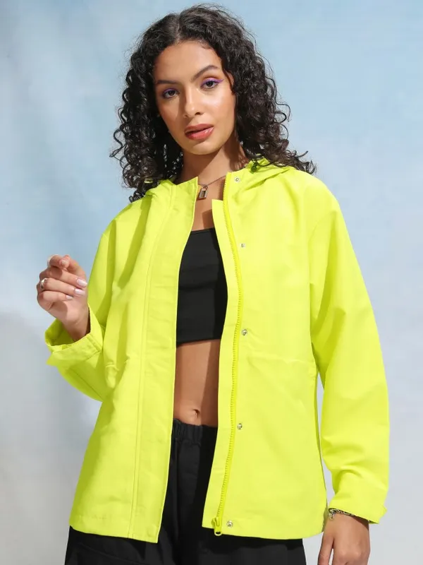 Tokyo Talkies Women Green Open Front Jacket