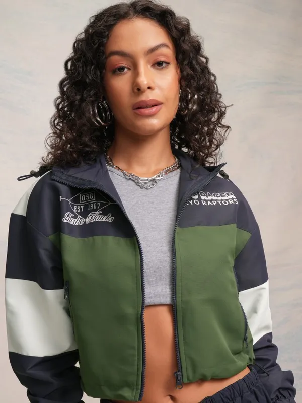 Tokyo Talkies Women Navy Blue Bomber Jacket