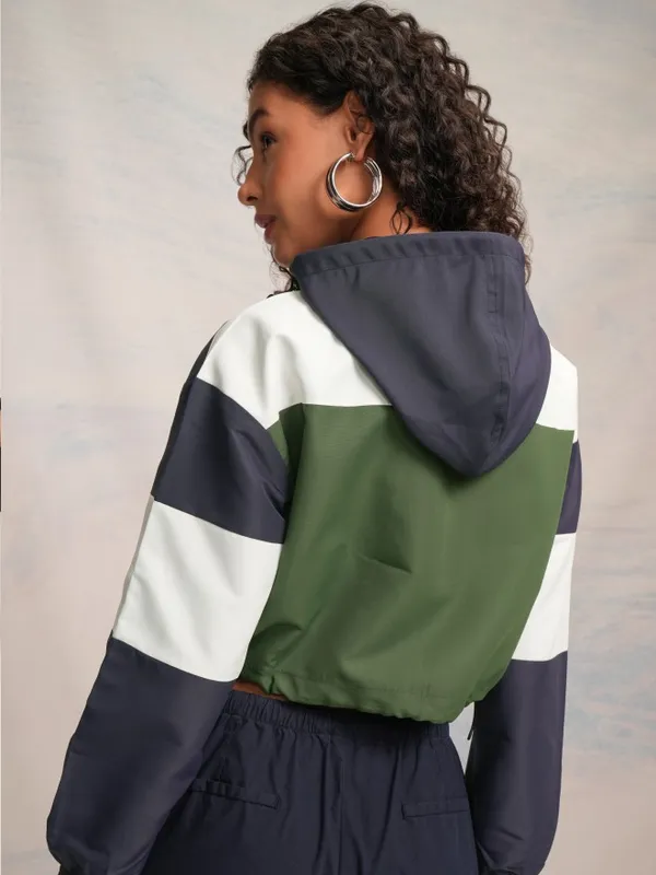 Tokyo Talkies Women Navy Blue Bomber Jacket