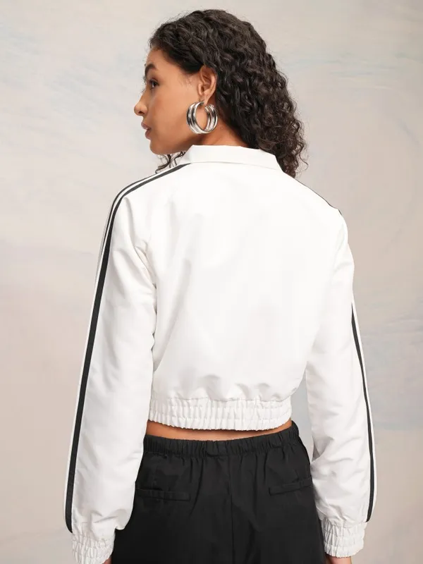 Tokyo Talkies Women White Bomber Jacket