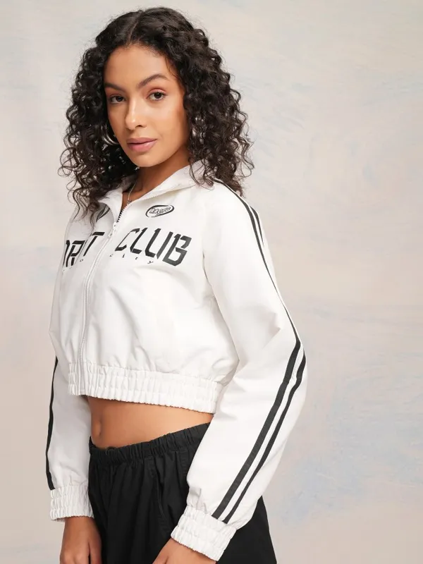 Tokyo Talkies Women White Bomber Jacket