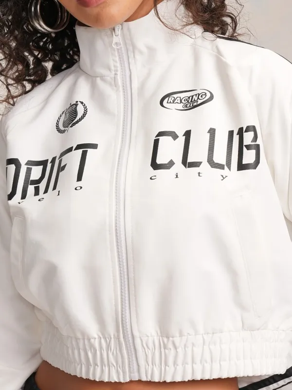 Tokyo Talkies Women White Bomber Jacket