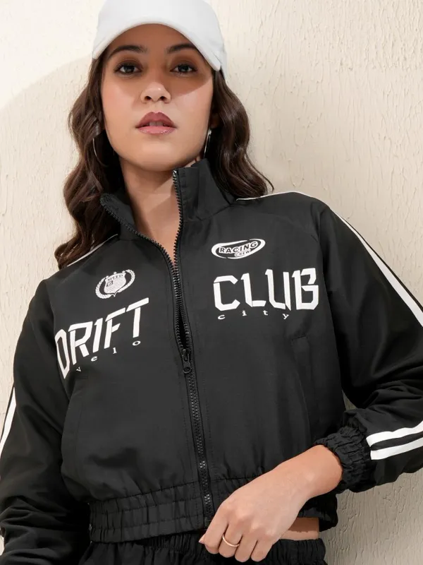 Tokyo Talkies Women Black Bomber Jacket