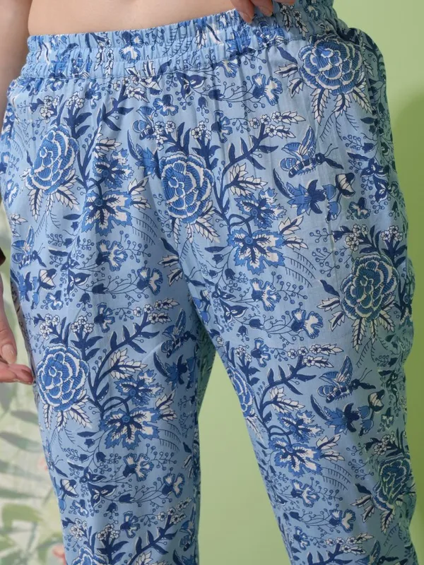 Vishudh Women Blue Printed Kurta With Trousers & Dupatta