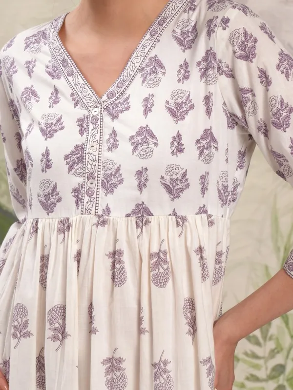 Vishudh Women Cream Printed A-Line Dress