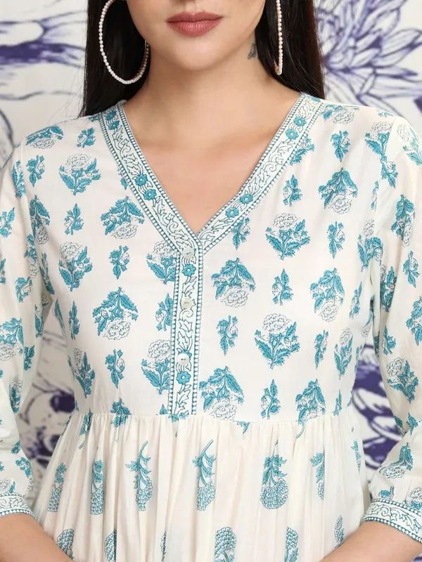 Vishudh Women Cream Printed A-Line Dress