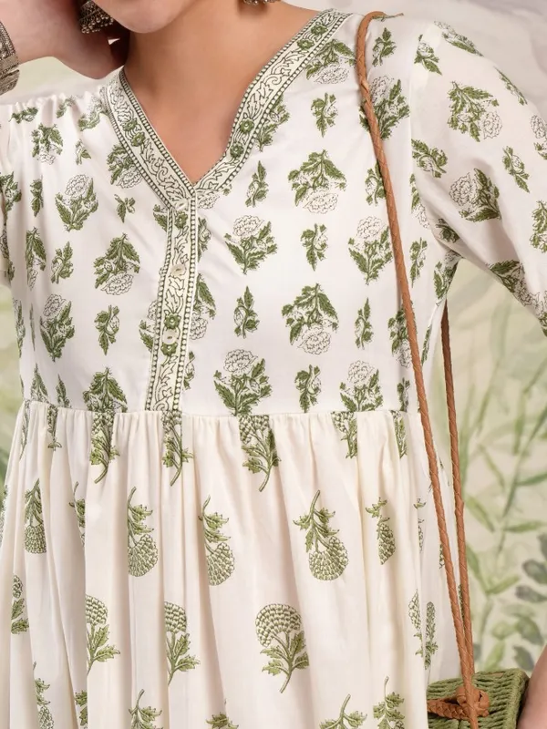 Vishudh Women Cream Printed A-Line Dress