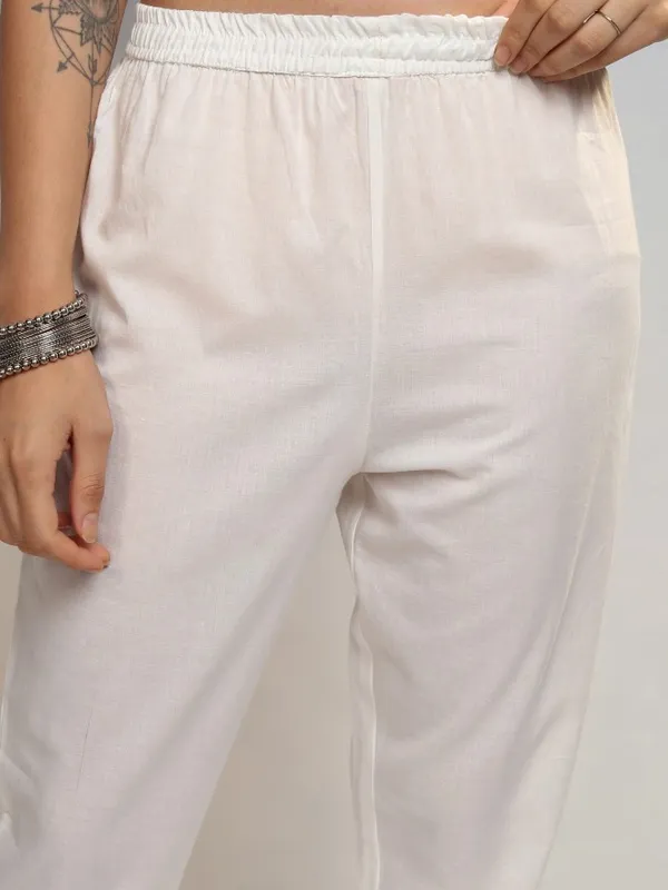 Vishudh Women White Embroidered Kurta With Trousers And Dupatta