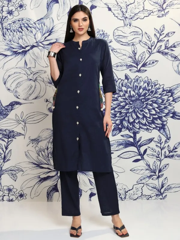 Vishudh Women Navy Blue Tunic With Trouser