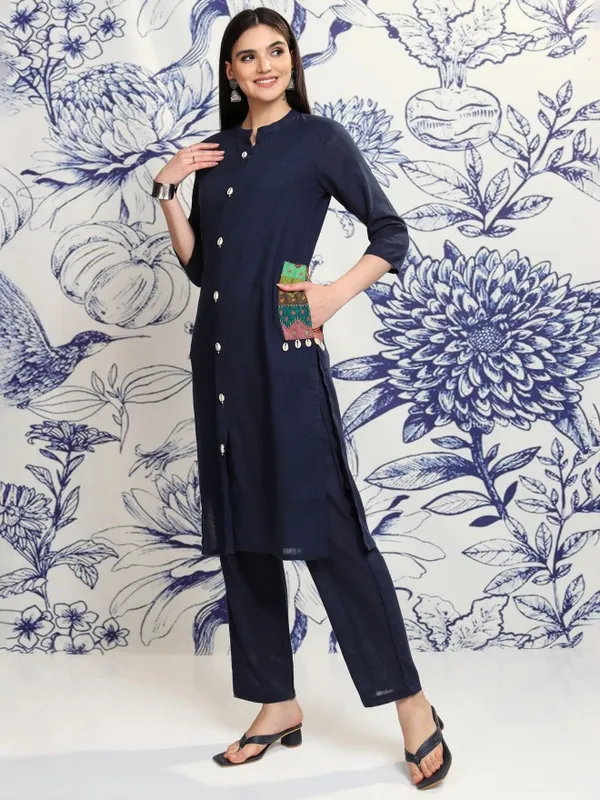 Vishudh Women Navy Blue Tunic With Trouser