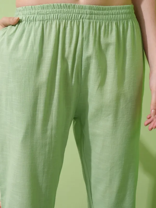 Vishudh Women Green Embroidered Kurta With Trousers & Dupatta