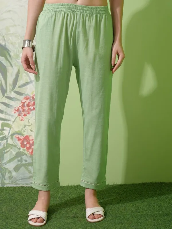 Vishudh Women Green Embroidered Kurta With Trousers & Dupatta