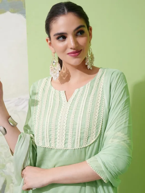 Vishudh Women Green Embroidered Kurta With Trousers & Dupatta