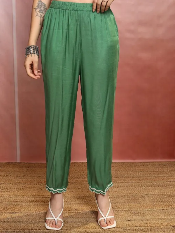 Vishudh Women Green Embroidered Kurta With Trouser And Dupatta