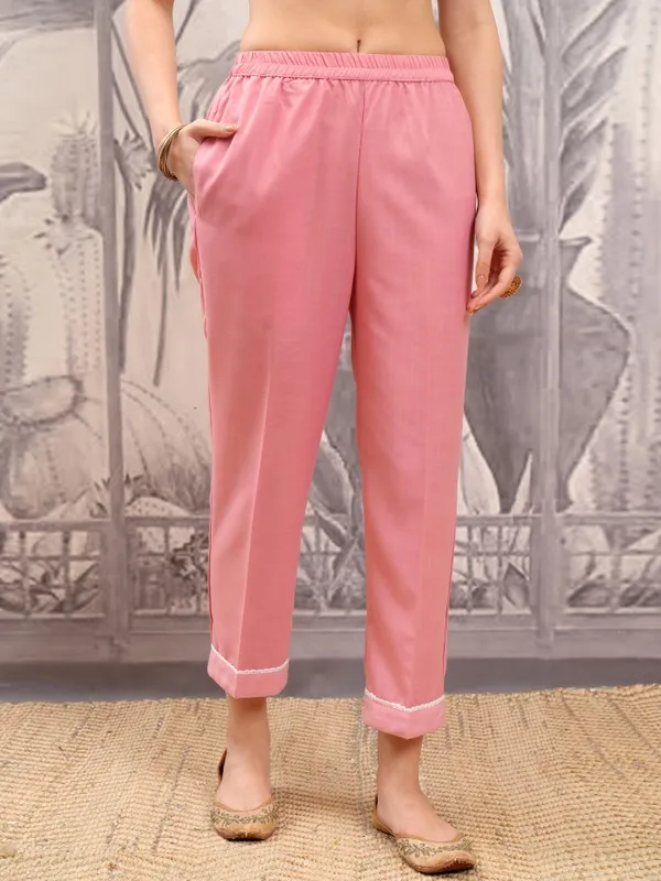 Vishudh Women Pink Printed Kurta With Trousers And Dupatta