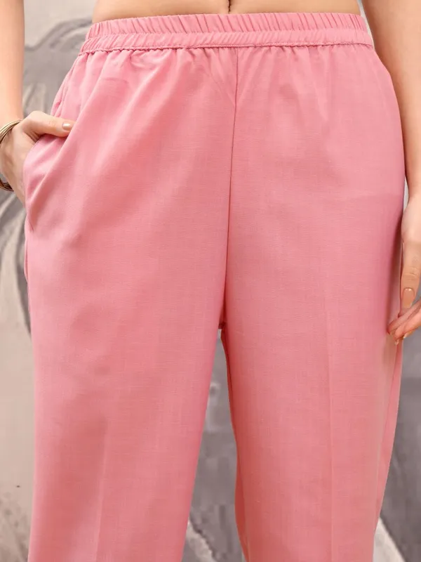 Vishudh Women Pink Printed Kurta With Trousers And Dupatta