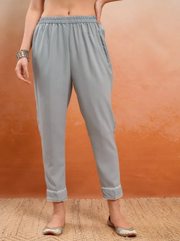 Vishudh Women Grey Printed Kurta With Trousers And Dupatta