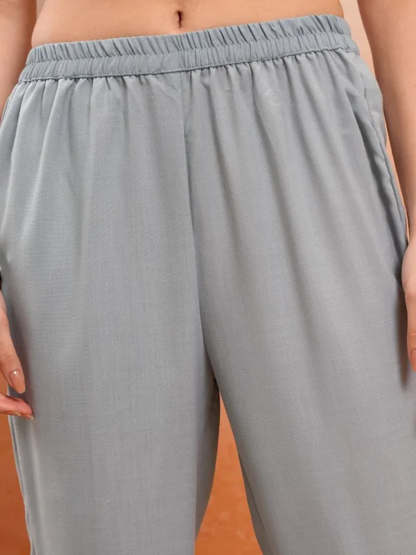 Vishudh Women Grey Printed Kurta With Trousers And Dupatta