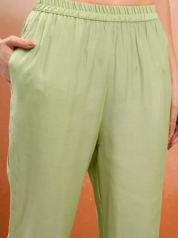 Vishudh Women Green Embroidered Kurta With Trousers And Dupatta