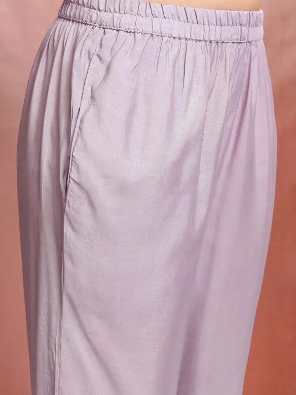 Vishudh Women Purple Embroidered Kurta With Trousers And Dupatta