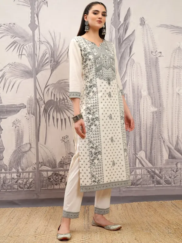 Vishudh Women Off White Embroidered Kurta With Trousers And Dupatta