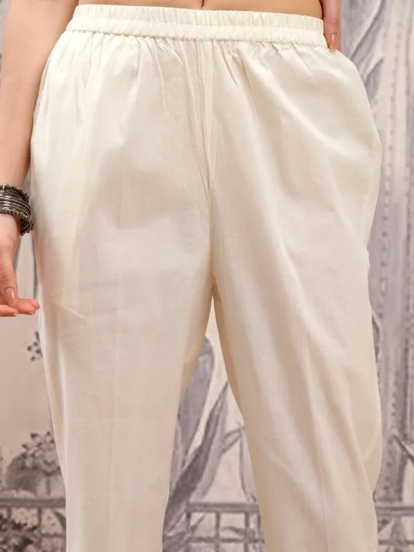 Vishudh Women Off White Embroidered Kurta With Trousers And Dupatta