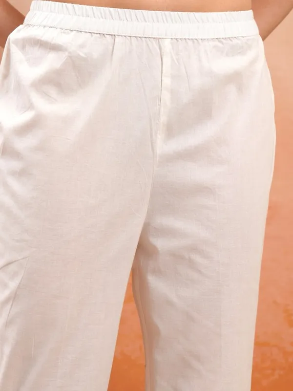 Vishudh Women Off White Embroidered Kurta With Trouser And Dupatta