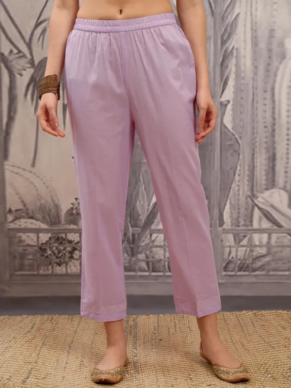 Vishudh Women Purple Embroidered Kurta With Trouser And Dupatta