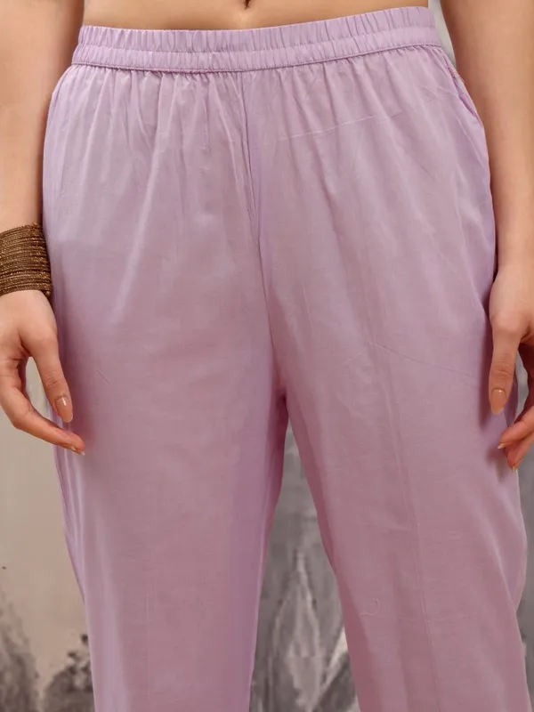 Vishudh Women Purple Embroidered Kurta With Trouser And Dupatta