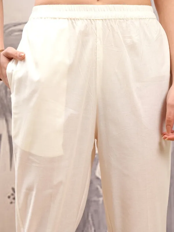 Vishudh Women Off White Printed Kurta With Trouser And Dupatta