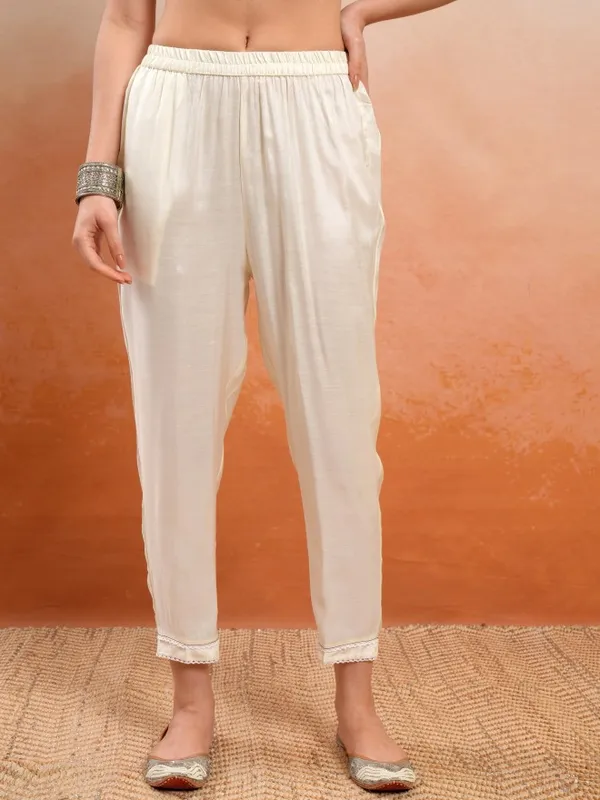 Vishudh Women Off White Embroidered Kurta With Trousers And Dupatta