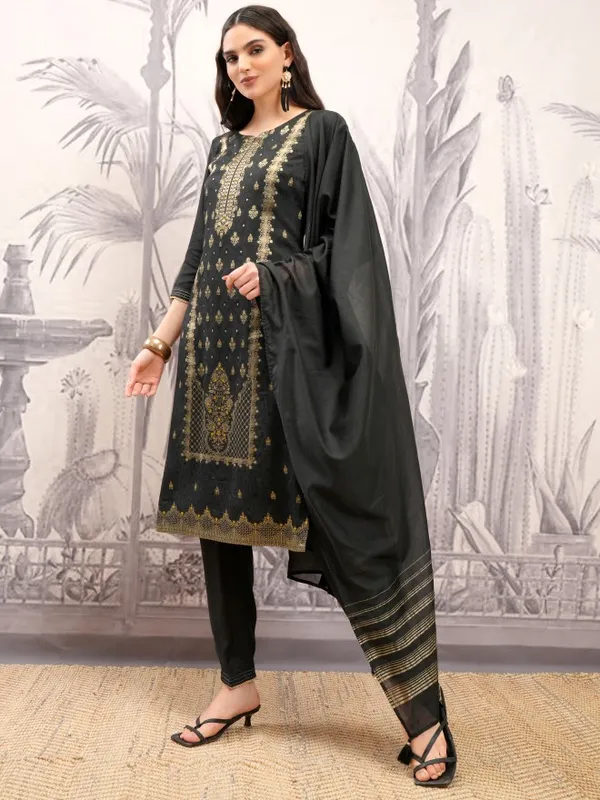 Vishudh Women Black Embroidered Kurta With Trousers And Dupatta
