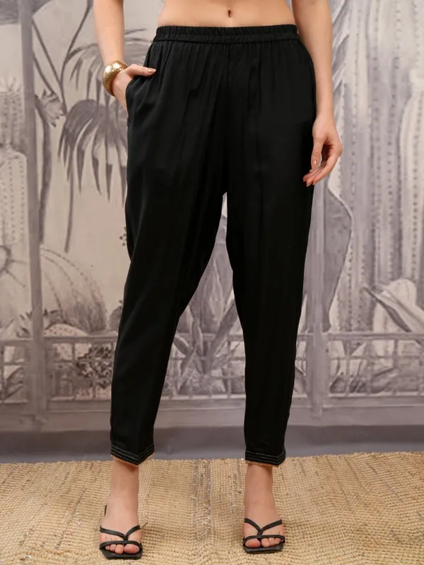 Vishudh Women Black Embroidered Kurta With Trousers And Dupatta