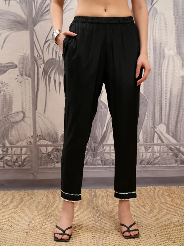 Vishudh Women Black Embroidered Kurta With Trousers And Dupatta