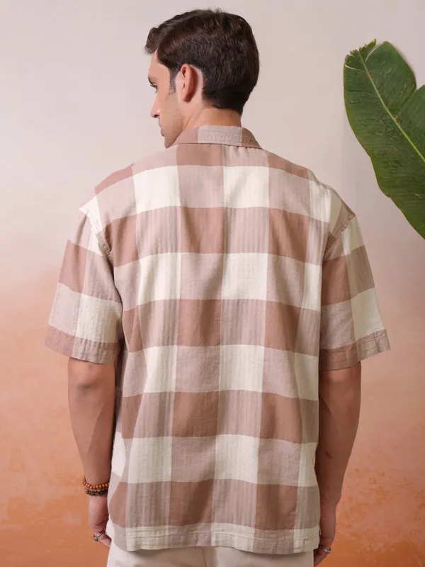 Locomotive Premium Men Rust Dobby Textured Cuban Collar Oversized Shirt