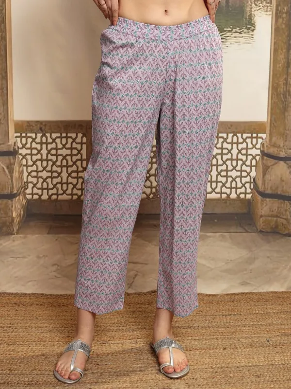 Vishudh Women Lavender Printed Kurta With Trousers And Dupatta