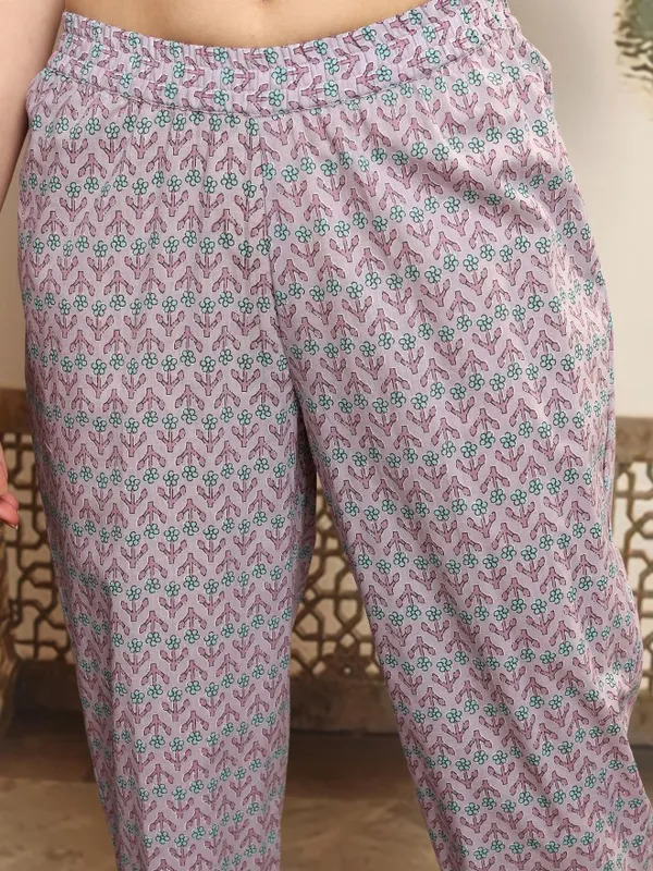 Vishudh Women Lavender Printed Kurta With Trousers And Dupatta