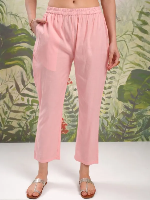 Vishudh Women Pink Printed Kurta With Trouser And Dupatta