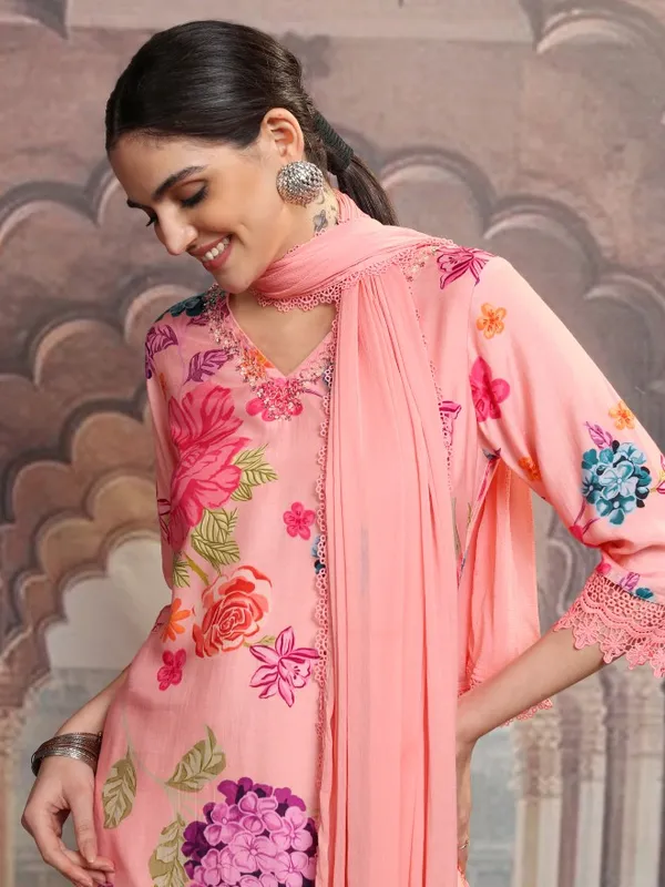Vishudh Women Pink Women Kurta With Trousers And Dupatta