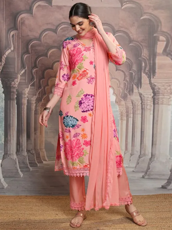 Vishudh Women Pink Women Kurta With Trousers And Dupatta