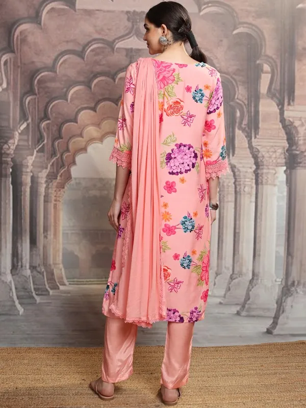 Vishudh Women Pink Women Kurta With Trousers And Dupatta