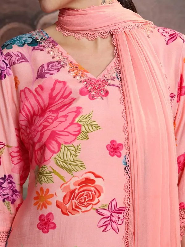 Vishudh Women Pink Women Kurta With Trousers And Dupatta