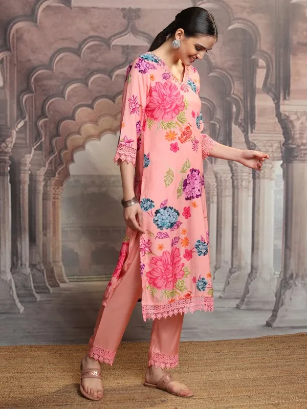 Vishudh Women Pink Women Kurta With Trousers And Dupatta