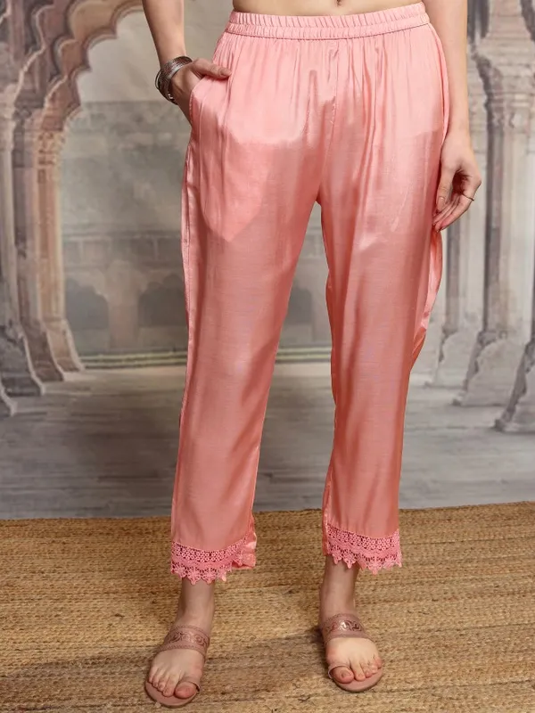 Vishudh Women Pink Women Kurta With Trousers And Dupatta