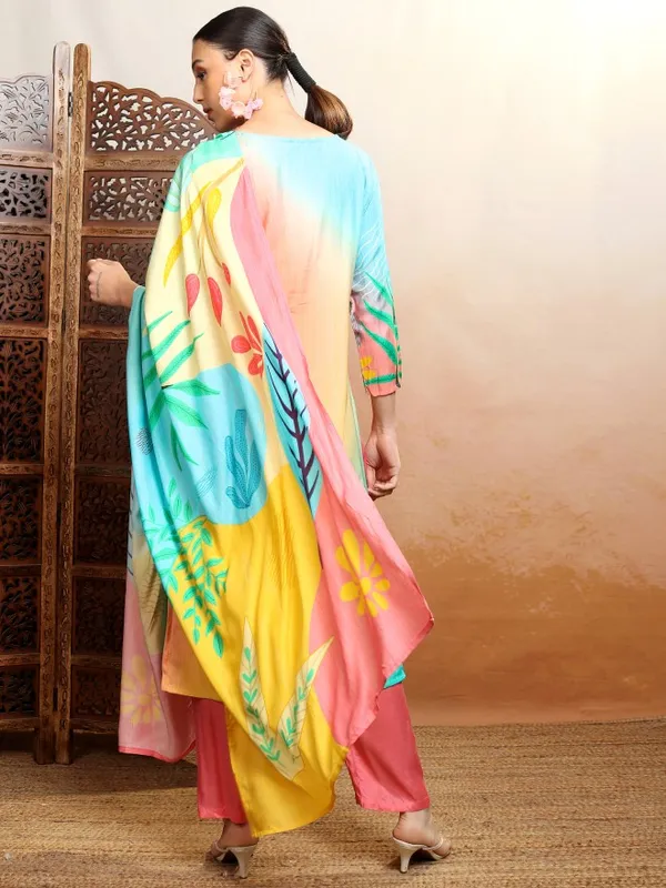 Vishudh Women Multi Embroidered Kurta With Trouser And Dupatta