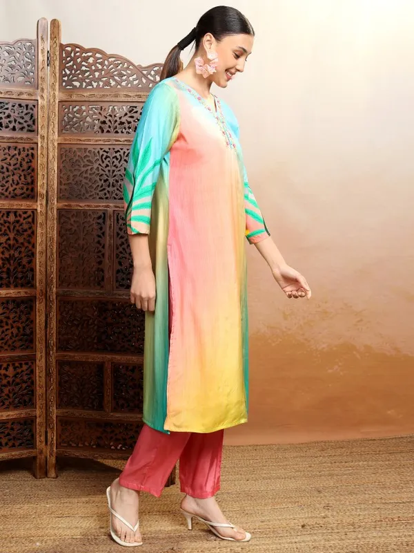 Vishudh Women Multi Embroidered Kurta With Trouser And Dupatta