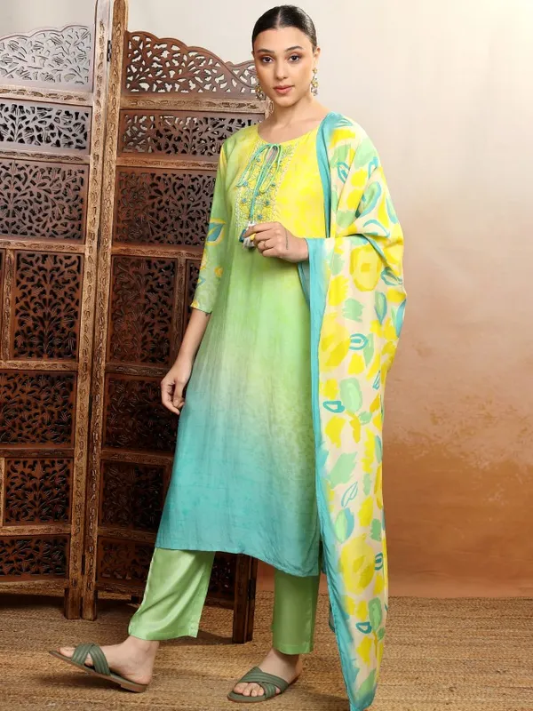 Vishudh Women Green Women Kurta With Trousers And Dupatta